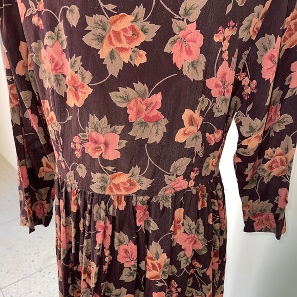 Pier 1 Passports Vintage Maxi Dress Size Medium Floral Brown Botanical Button Up - Picture 10 of 15